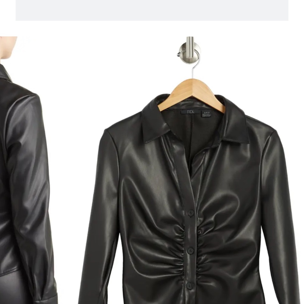 Faux Leather Ruched Front Top - Picture 2 of 5